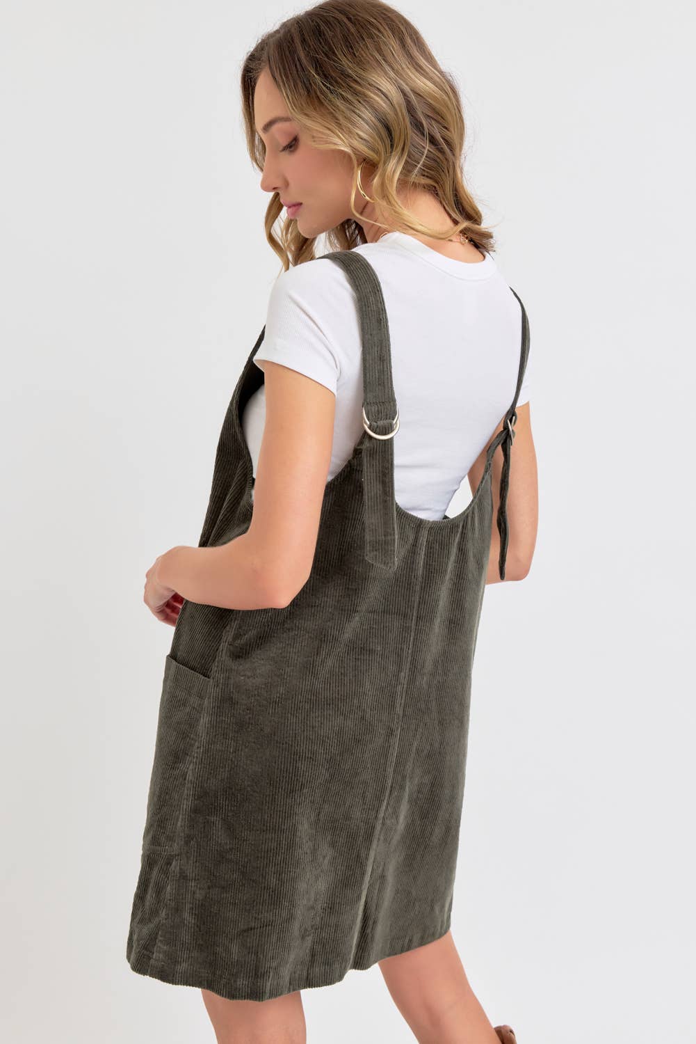 Cozy Corduroy Overall Dress - Olive