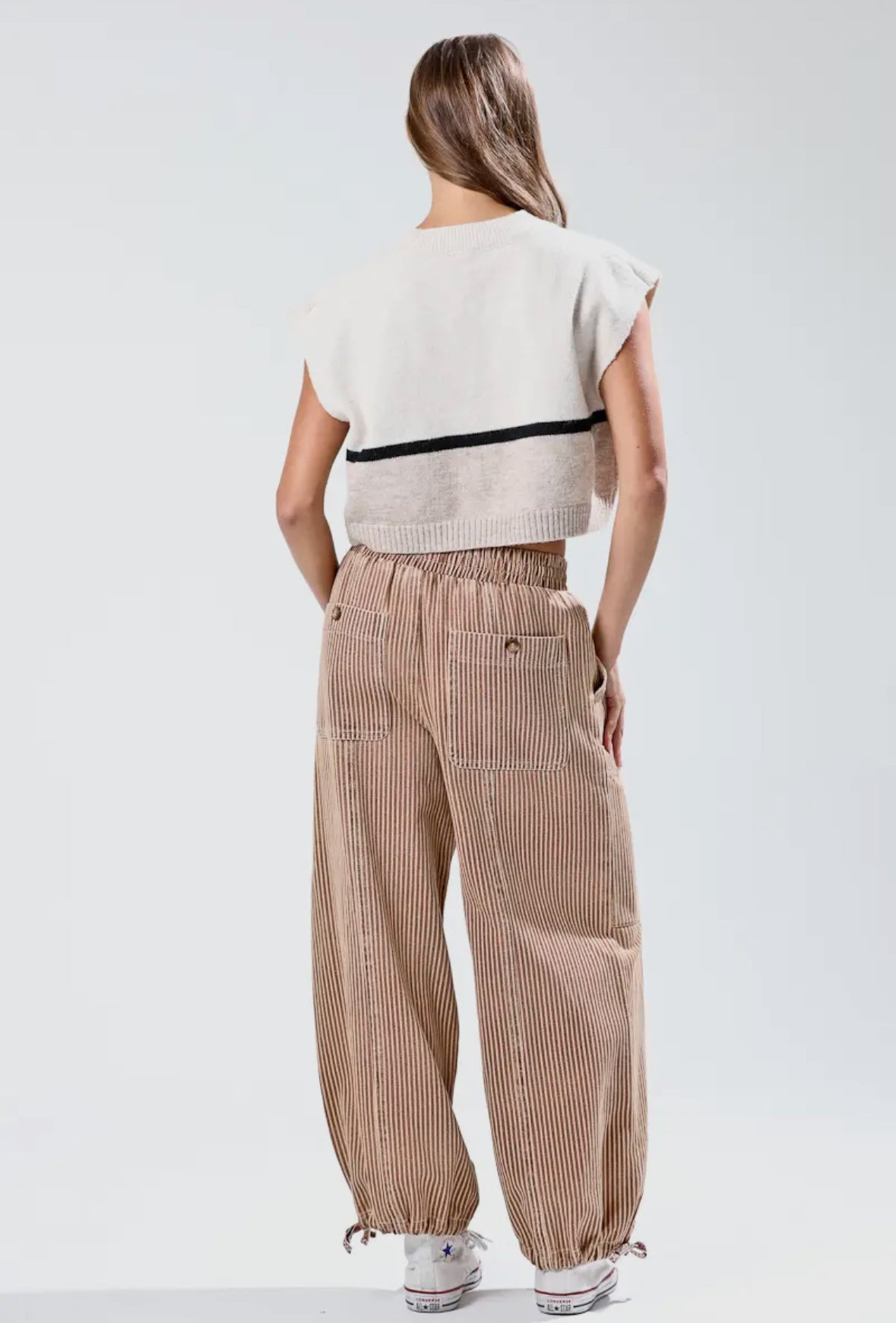 Mocha Vintage Wash Striped Pants