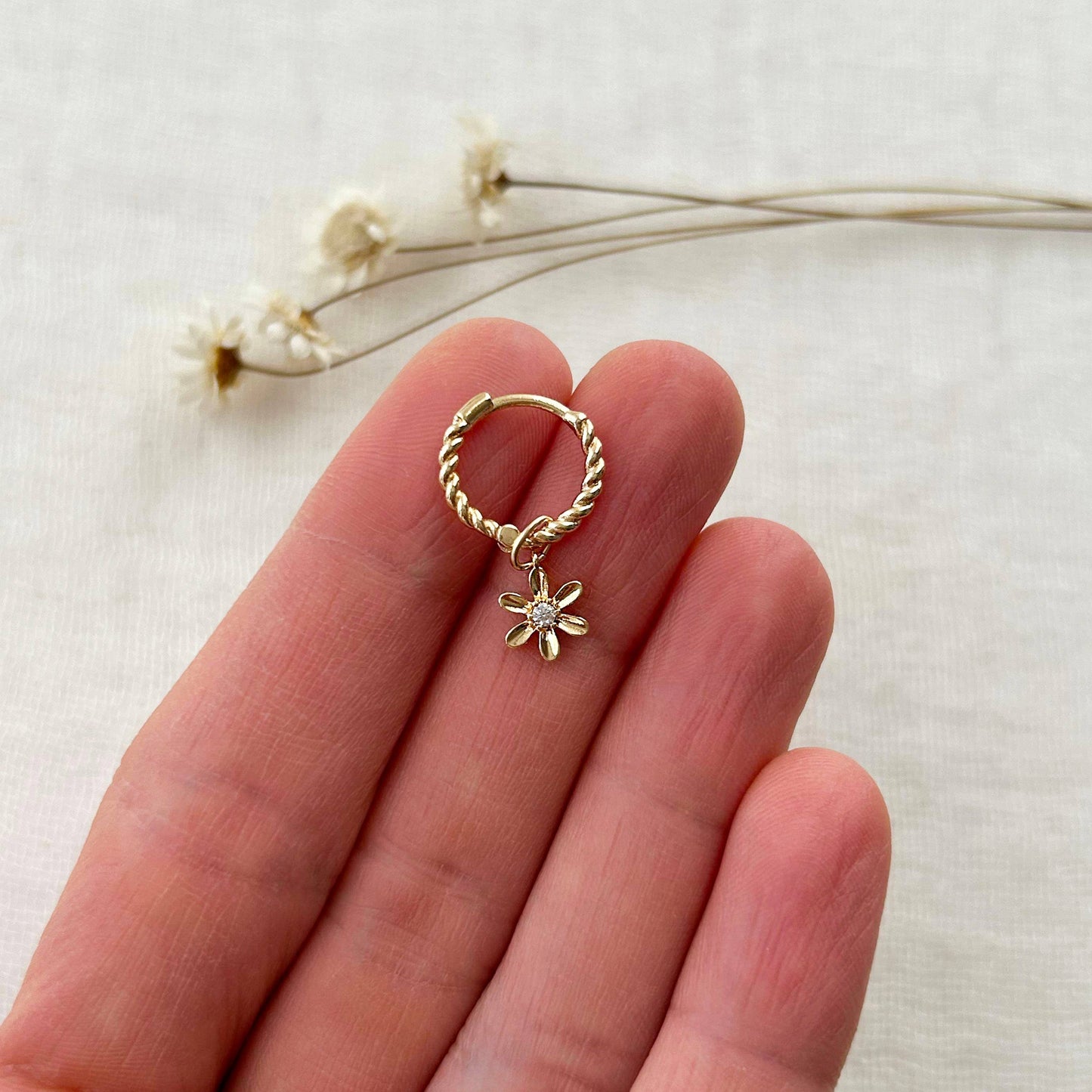 Flower Charm Huggie Hoops