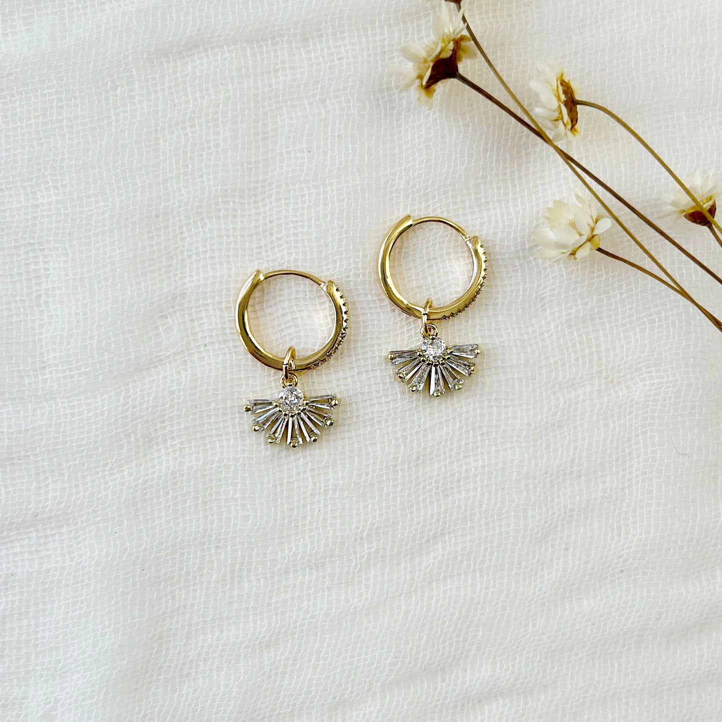 CZ Fan Charm Huggie Hoops