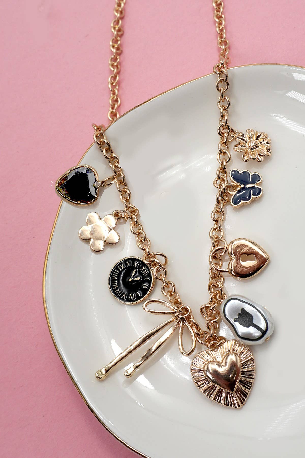 Clock + Lock Vintage Charm Necklace