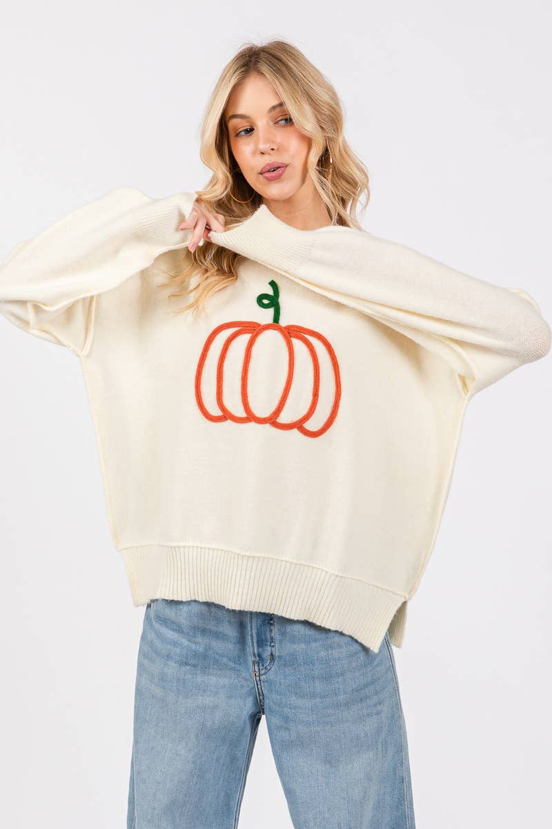 Pumpkin Embroidered Sweater