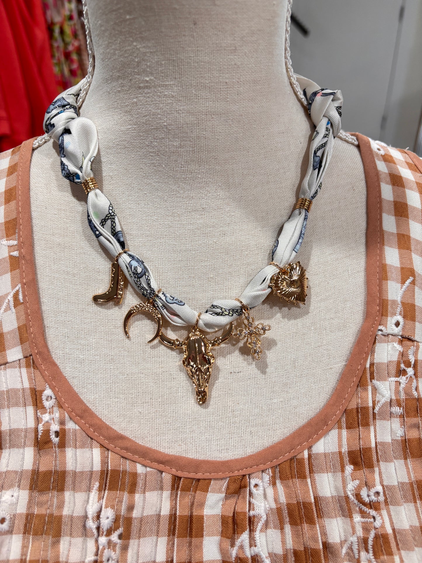 Western Icon Charm Scarf Necklace