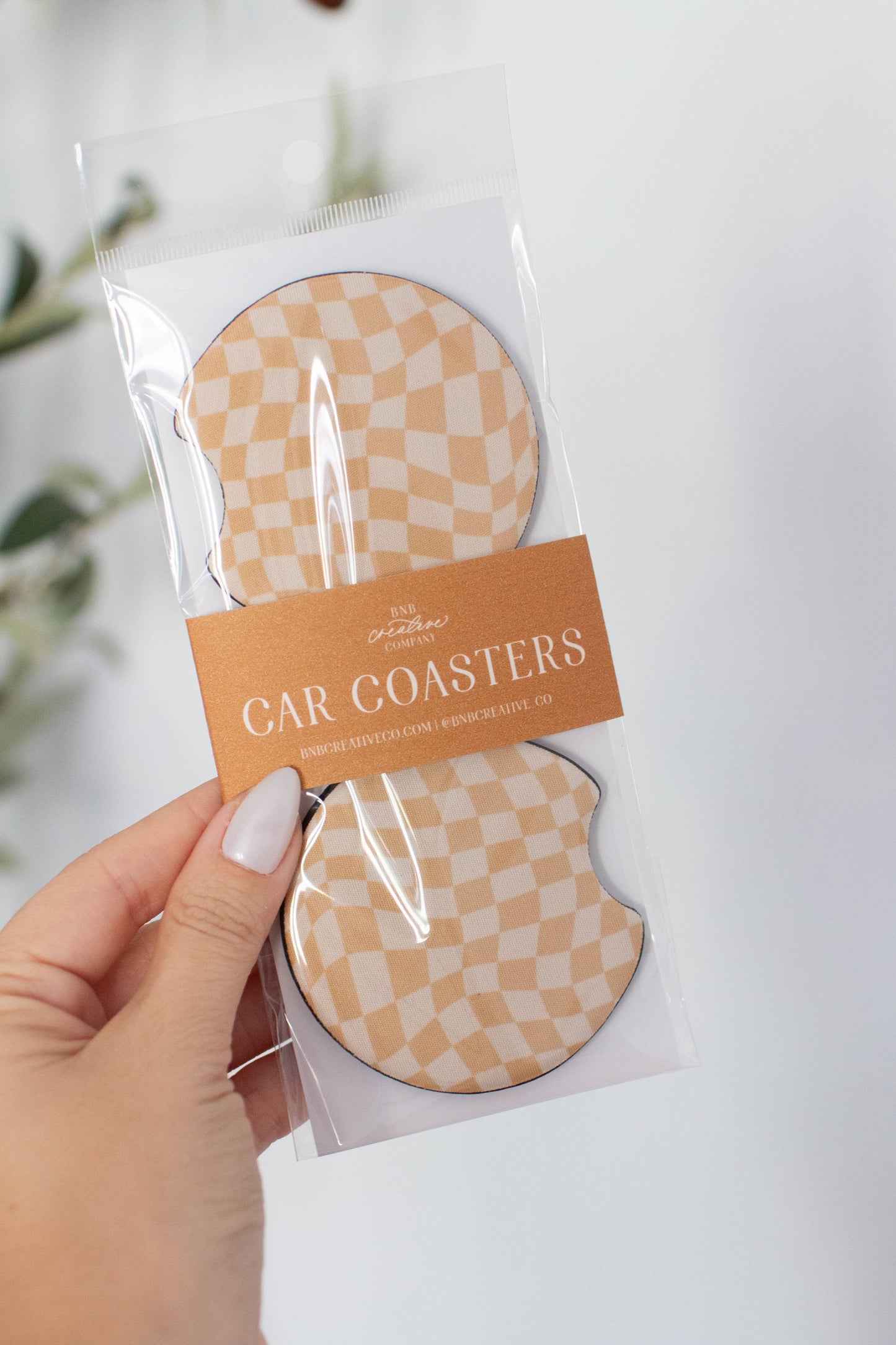 Boho Checkers Neoprene Car Coasters