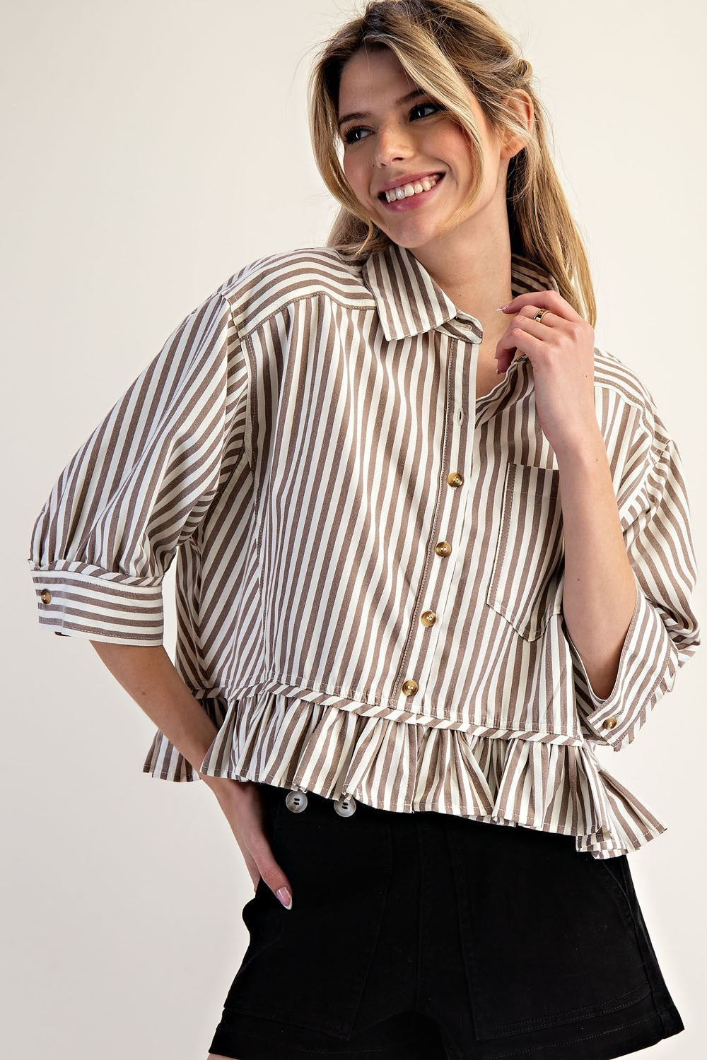 Striped Ruffle Hem Blouse
