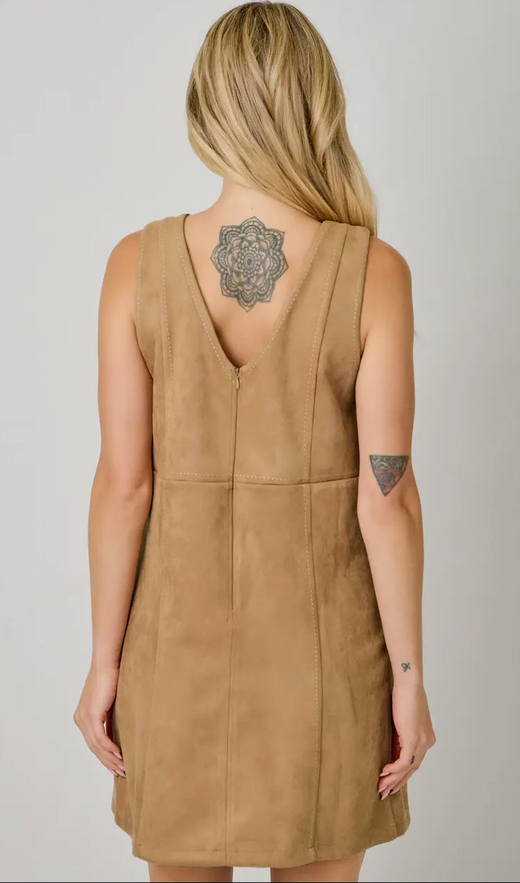 Camel Faux Suede Shift Dress