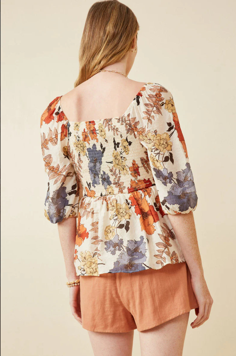 Fall Florals Smocked Top