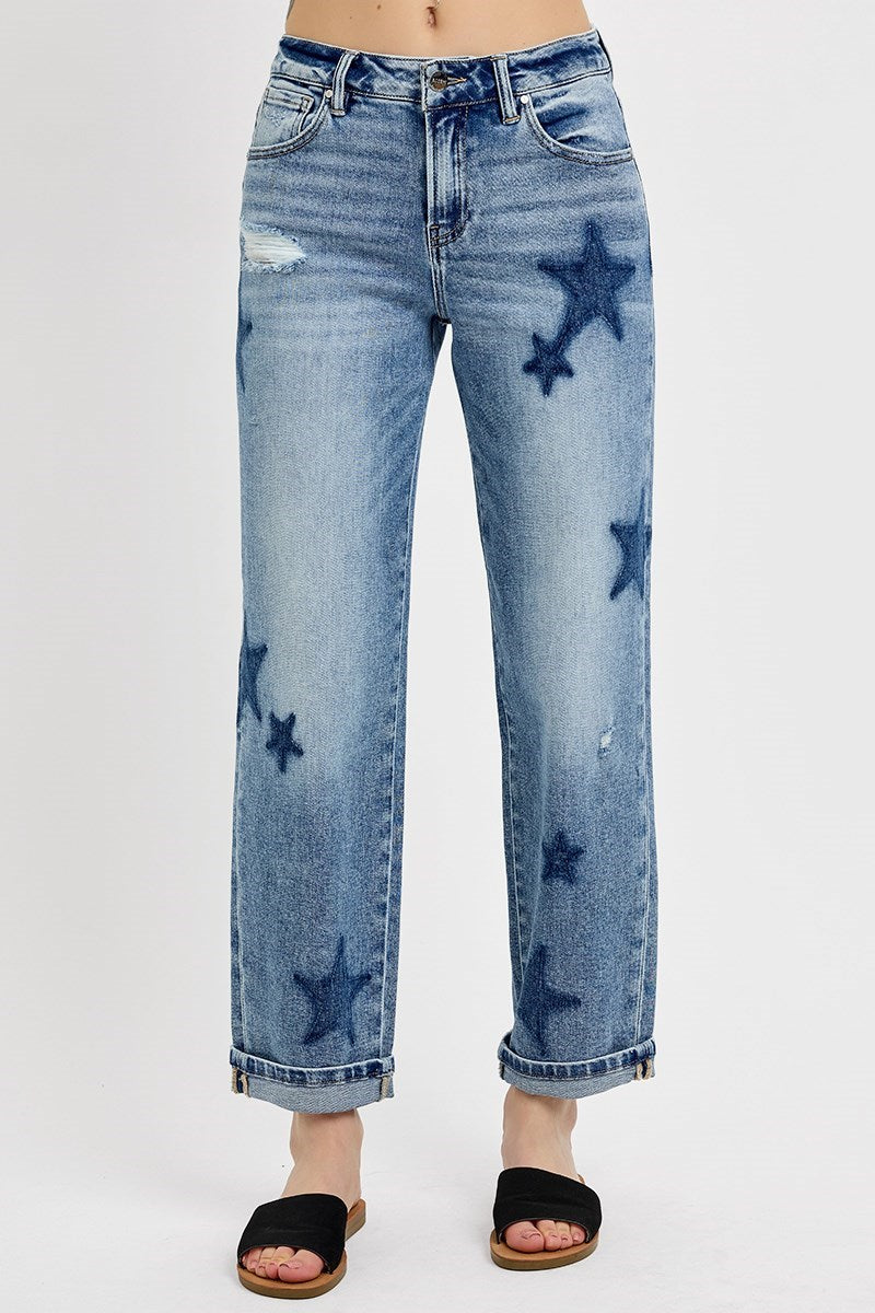 Star Shadow Mid Rise Boyfriend Denim