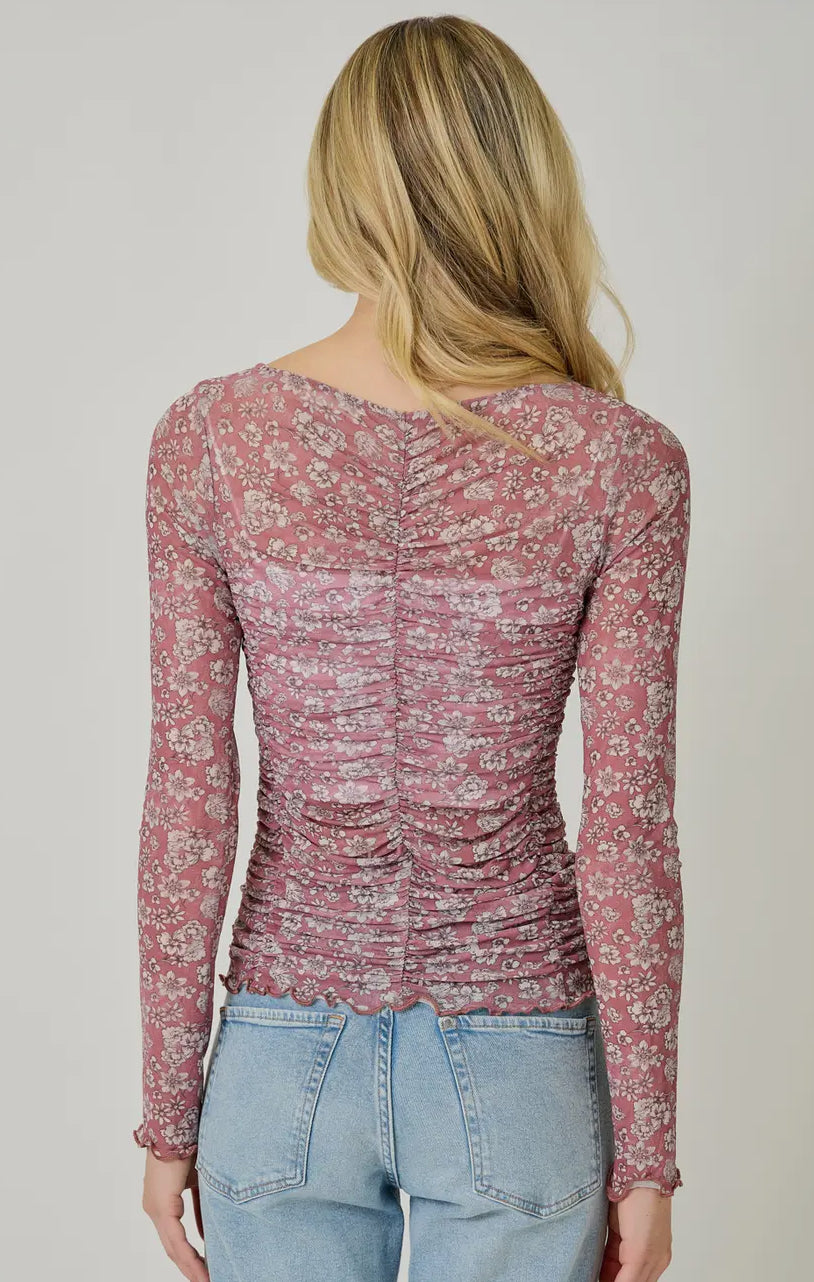 Floral Rose Tone Mesh Top