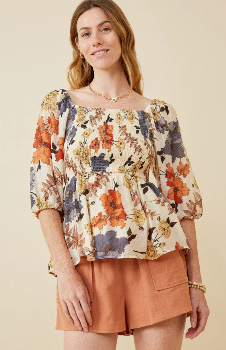 Fall Florals Smocked Top