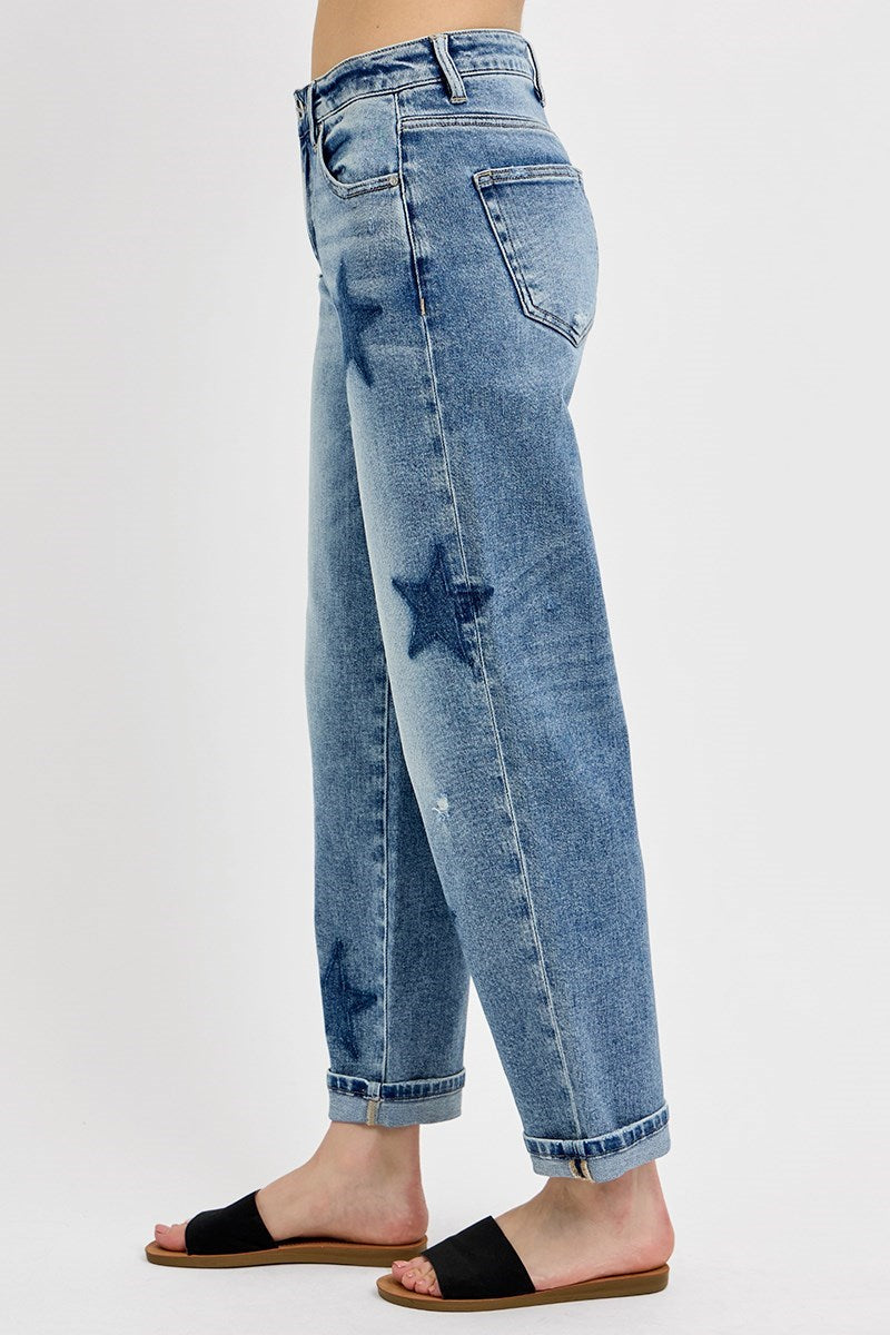 Star Shadow Mid Rise Boyfriend Denim