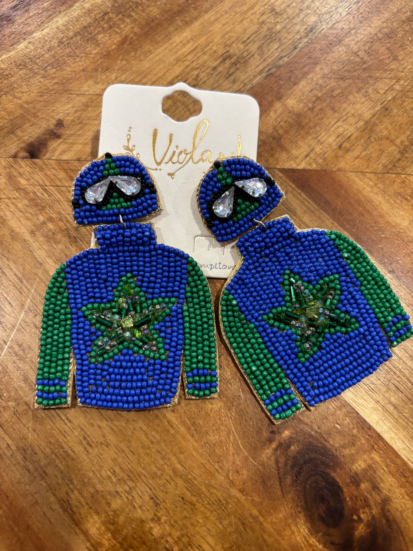Jockey Silks Derby Earrings- Blue/Green
