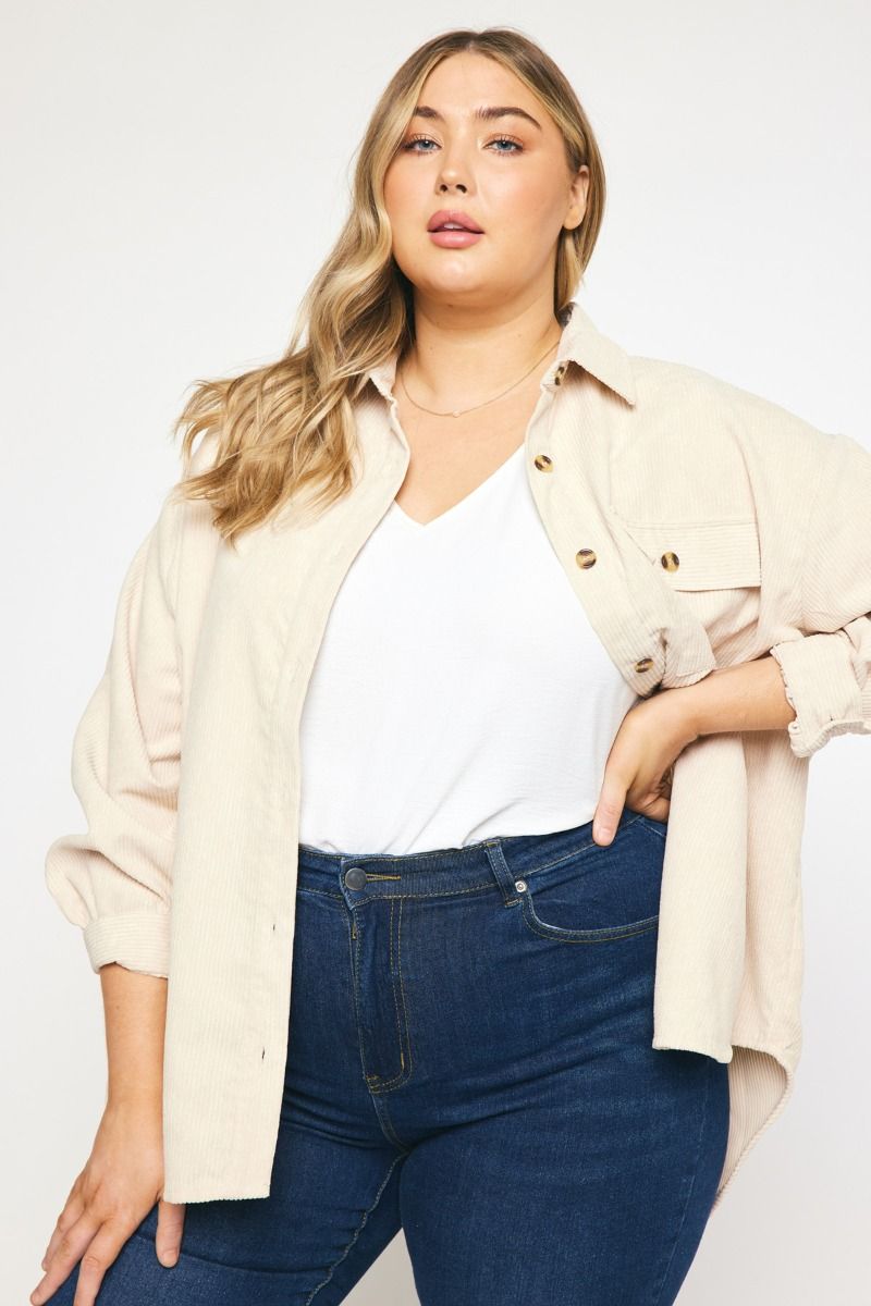 Almond Corduroy Top - Plus