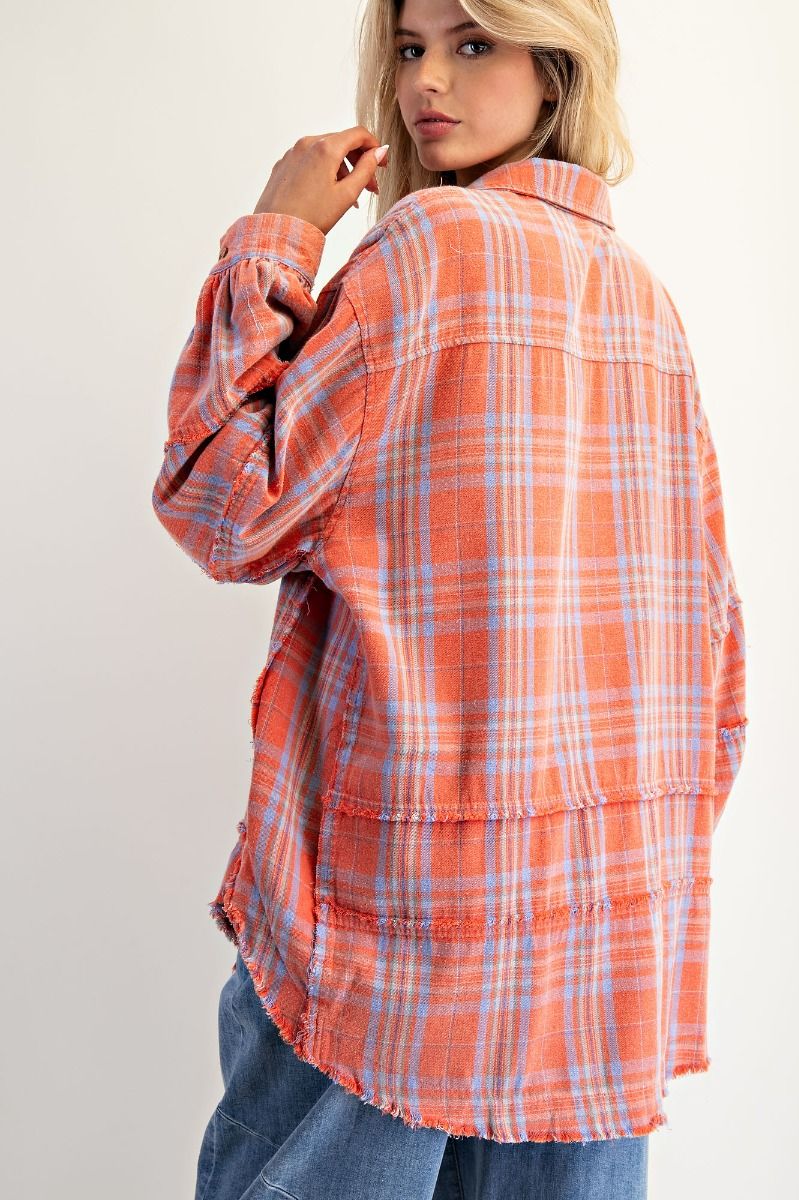 Pumpkin Patch Washed Plaid Oversized Top
