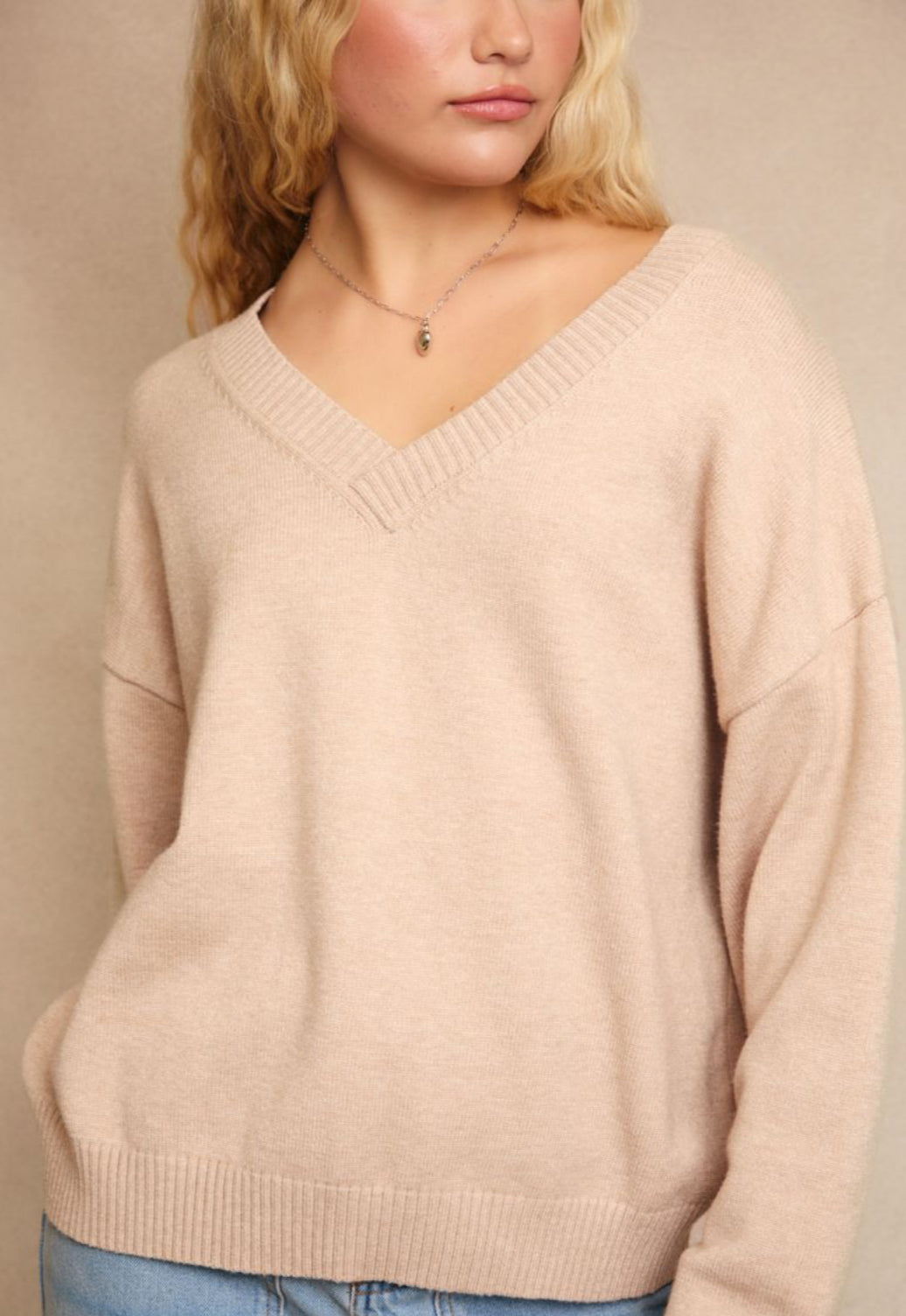 Basic Beige V-Neck Sweater