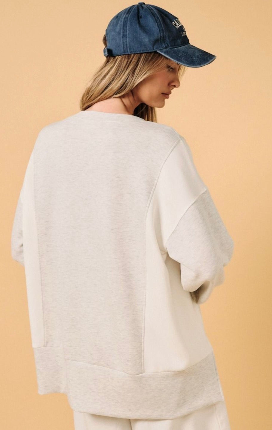 Oversized Grey+ White Color Block Top