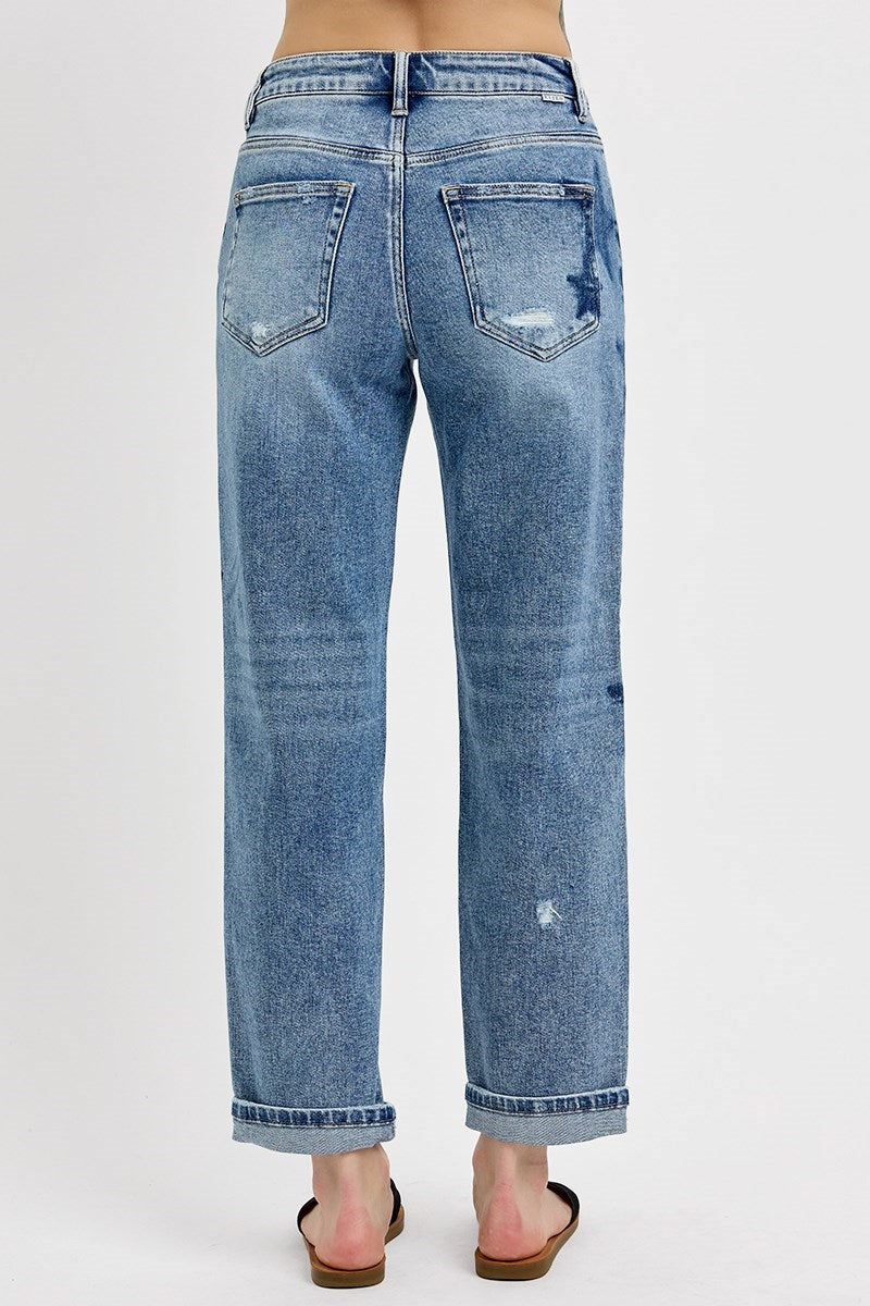 Star Shadow Mid Rise Boyfriend Denim