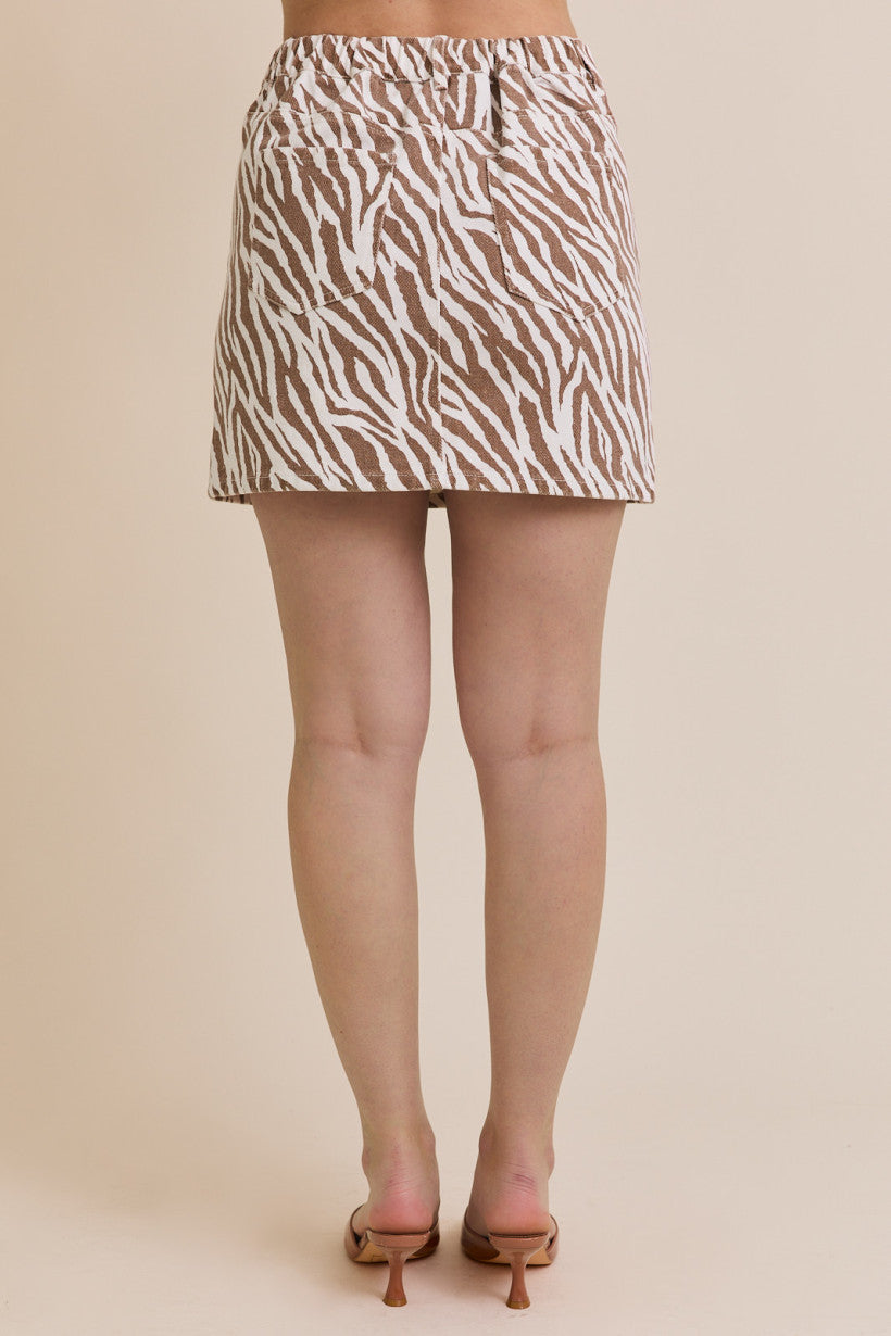 Animal Print Twill Mini Skirt
