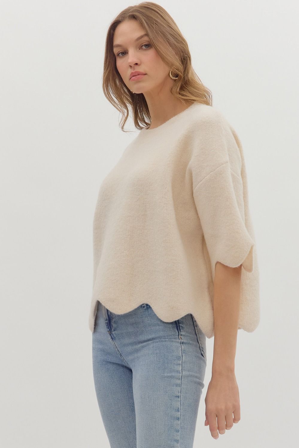 Scalloped Hem Sweater Top