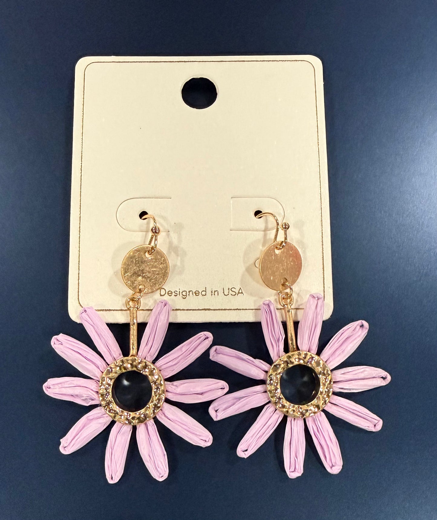 Raffia Flower Earrings - Lilac