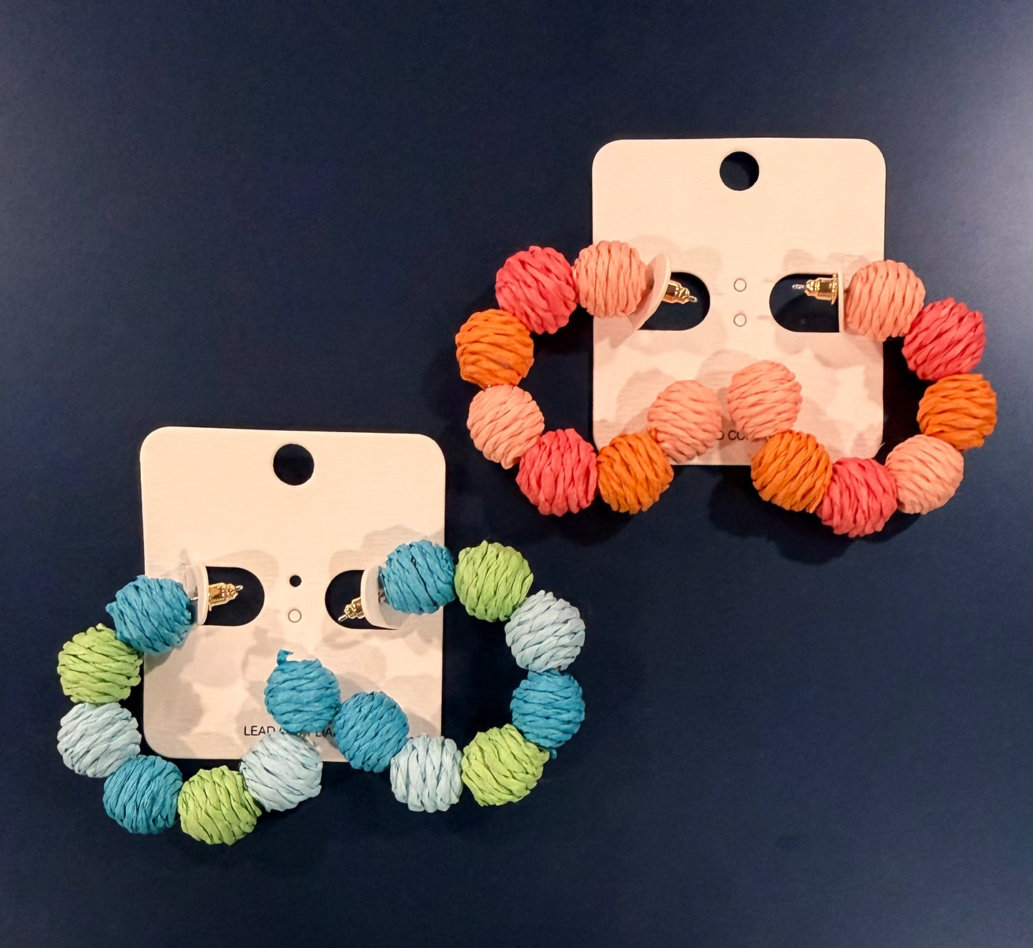 Raffia Ball Hoops - Orange/Pink