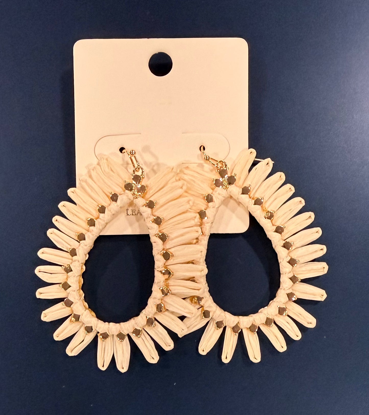 Raffia Ivory + Gold Oval Earrings
