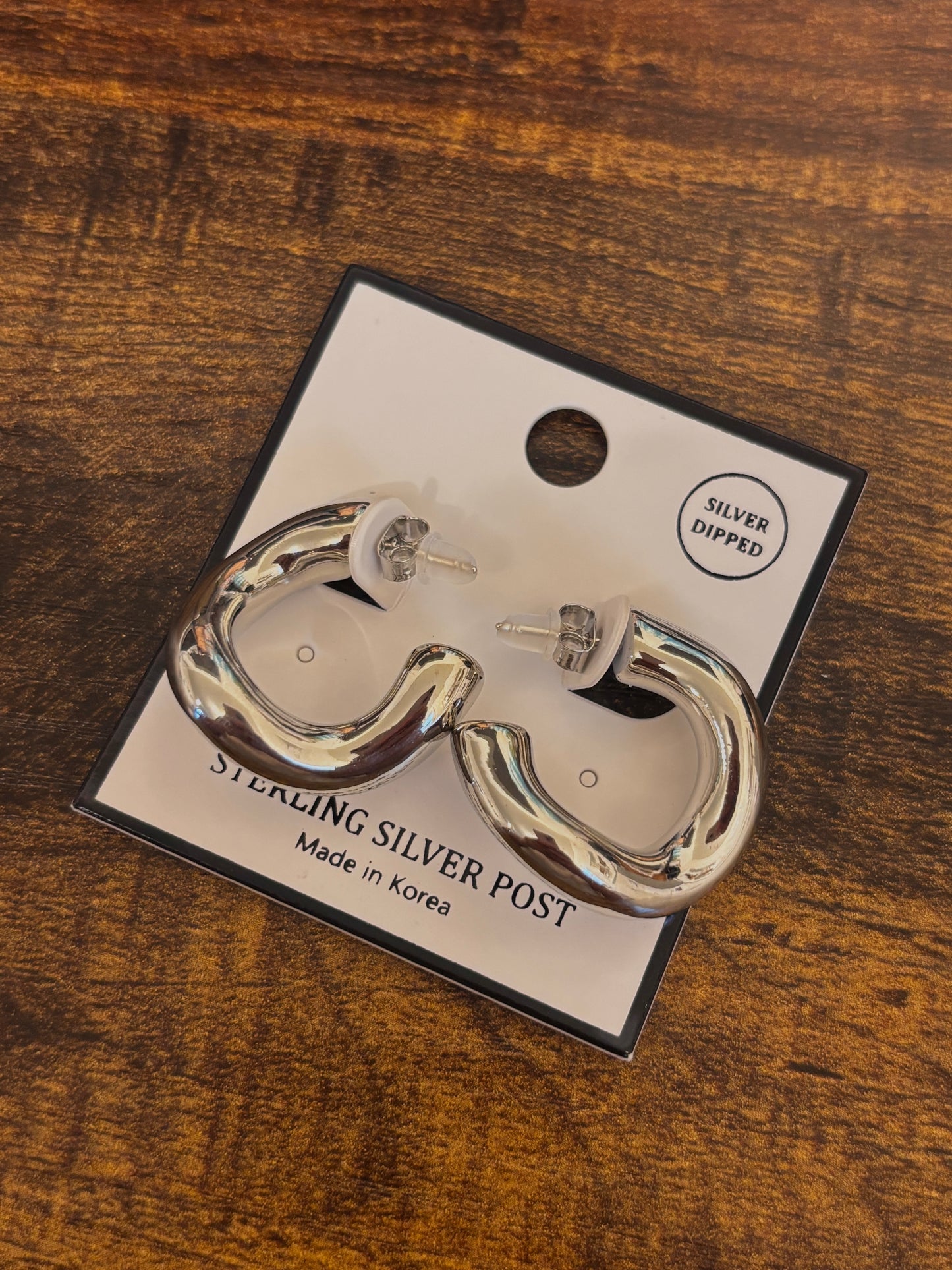 Silver Oblong Wavy Hoops