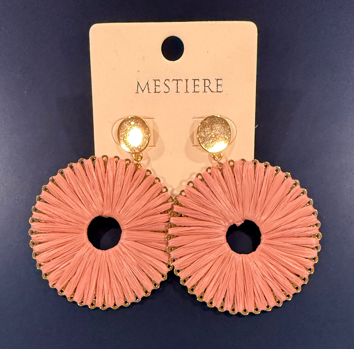 Circle Raffia Earrings - Mauve