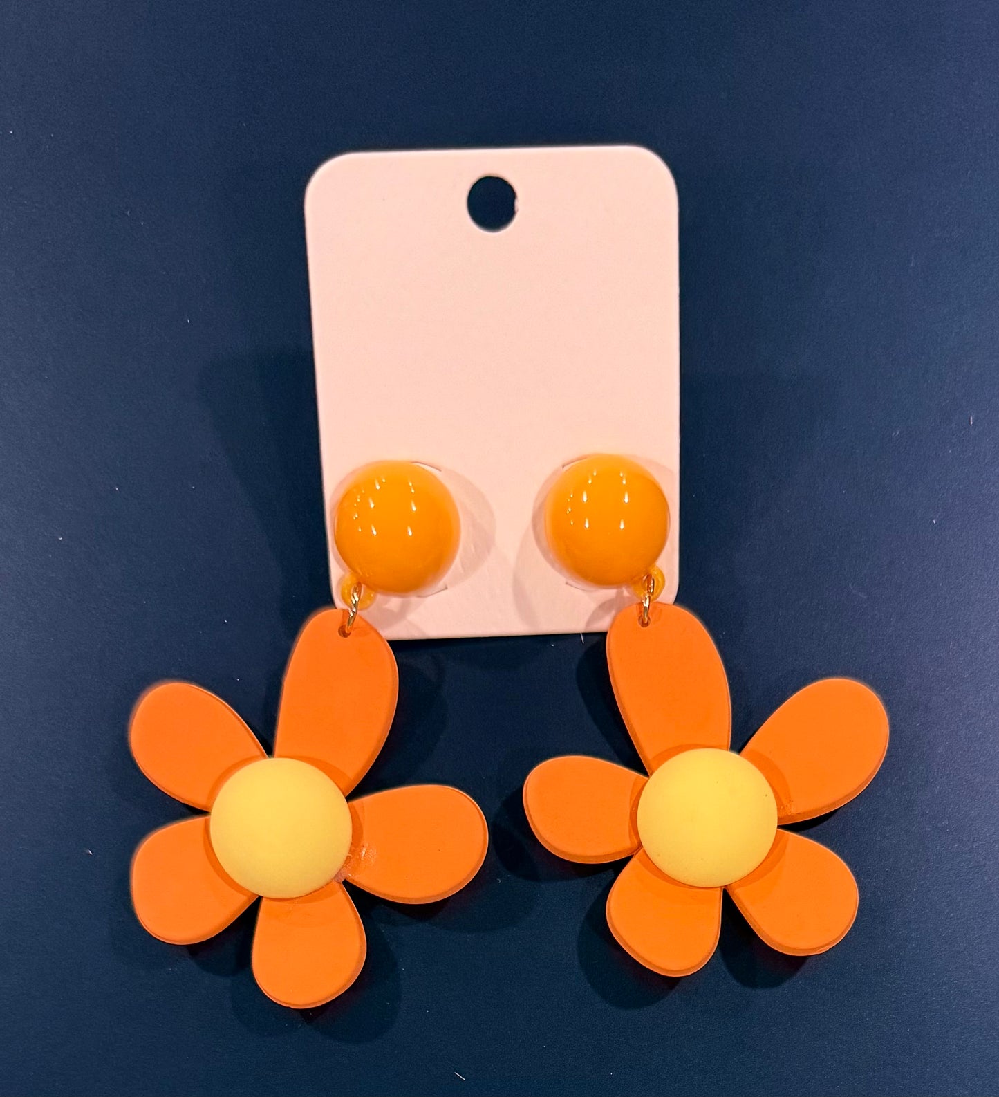 Statement Daisy Drop Earrings - Orange