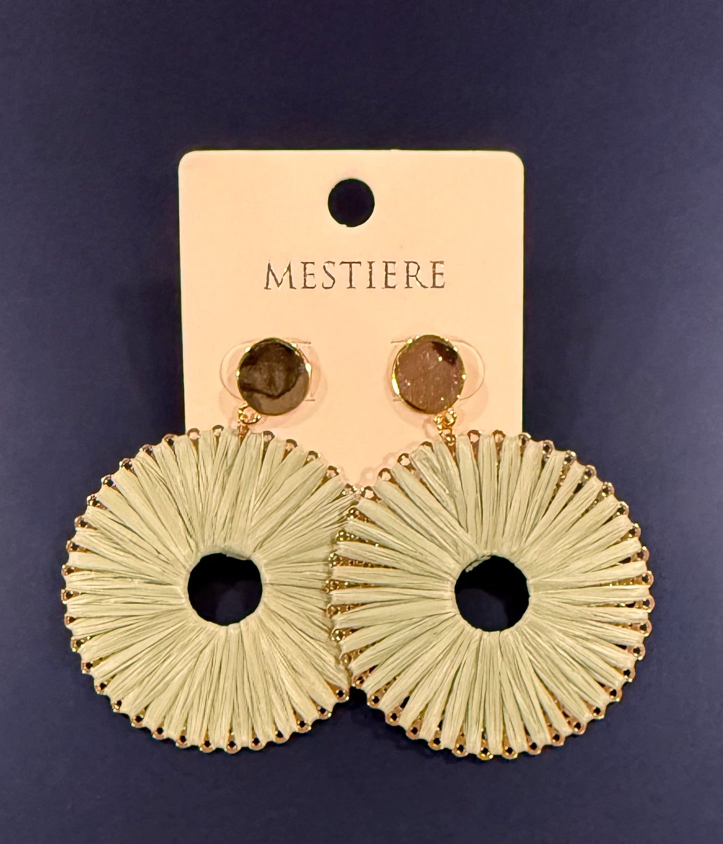 Circle Raffia Earrings - Sage