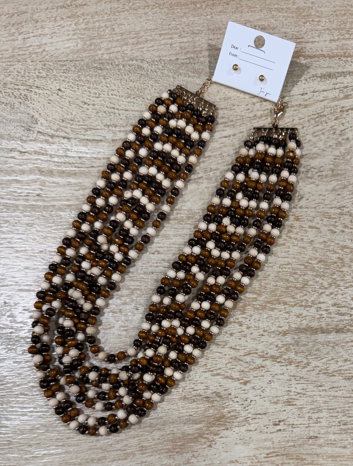 Wood Beaded Layered Statement Necklace