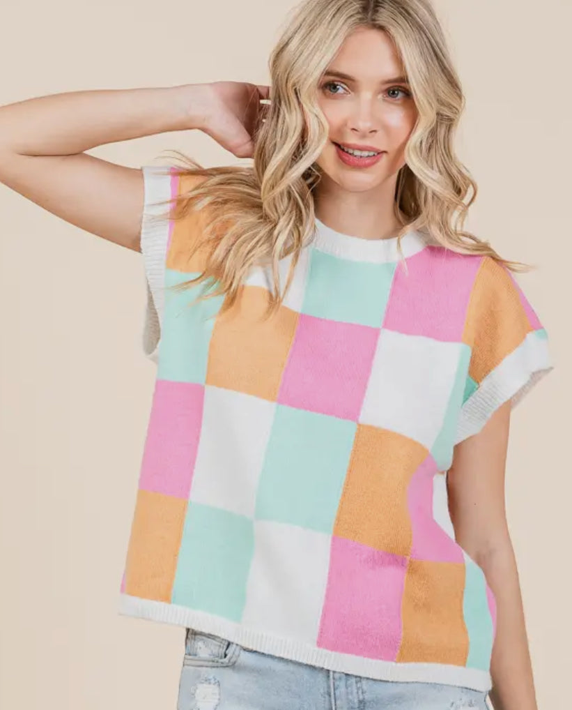 Checkered Sleeveless Sweater