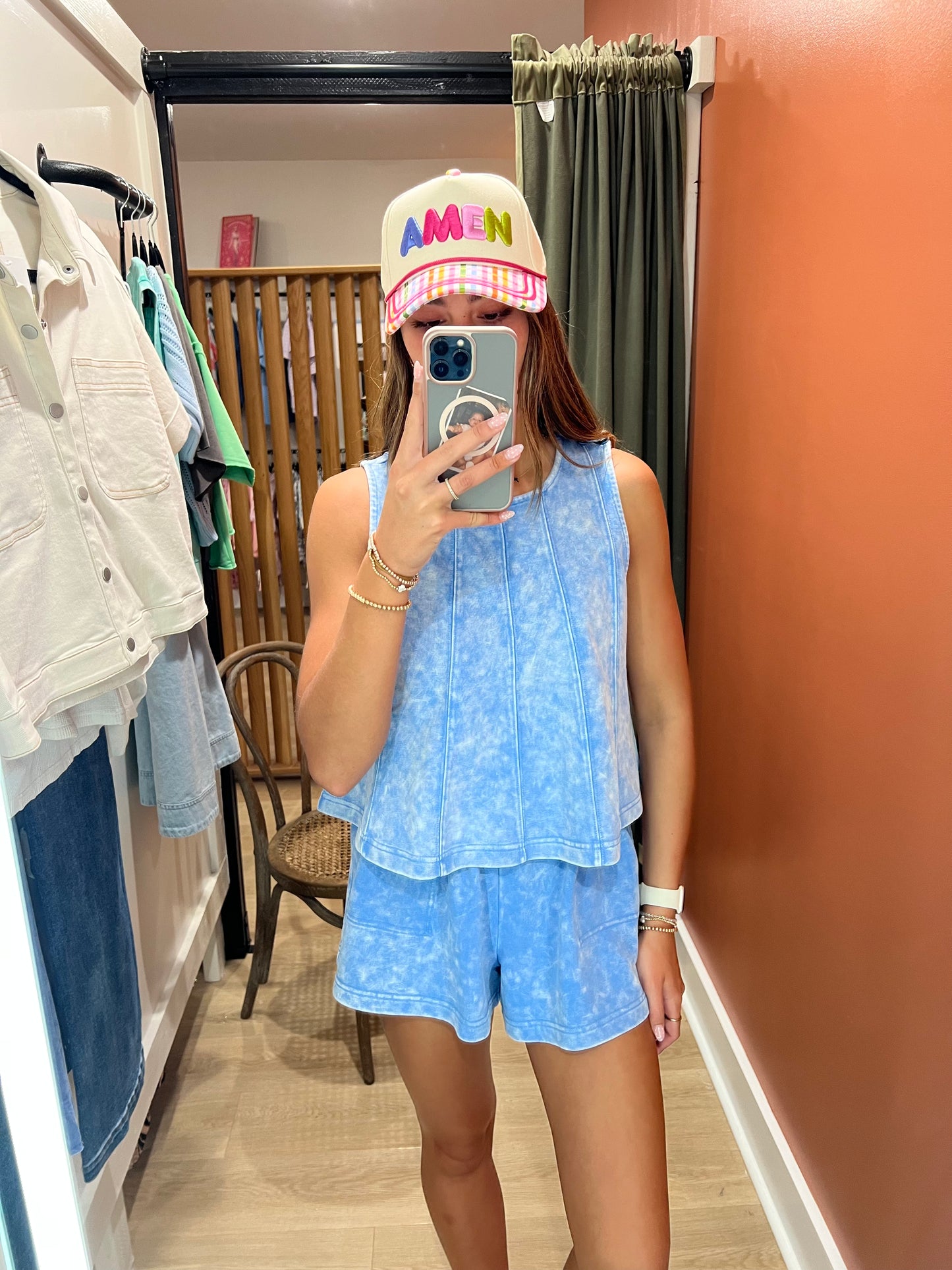 Blue Acid Wash French Terry Shorts