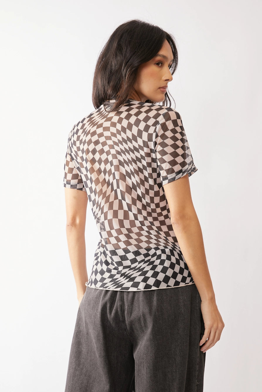 Checkered Layering Top-Short Sleeve