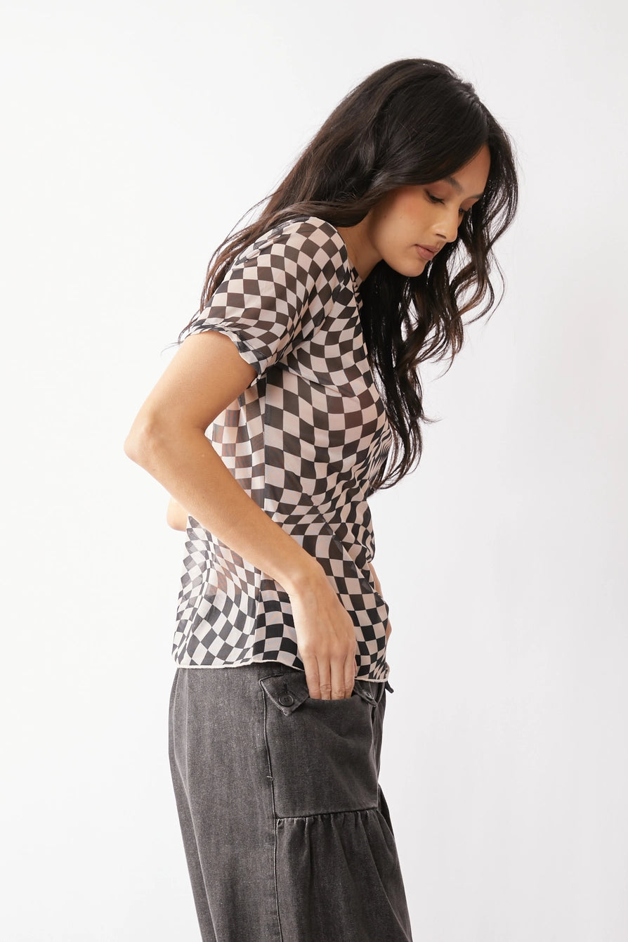 Checkered Layering Top-Short Sleeve