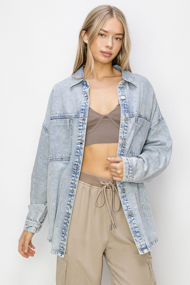 Light Wash Oversized Denim Shirt