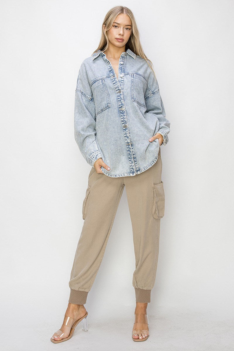 Light Wash Oversized Denim Shirt