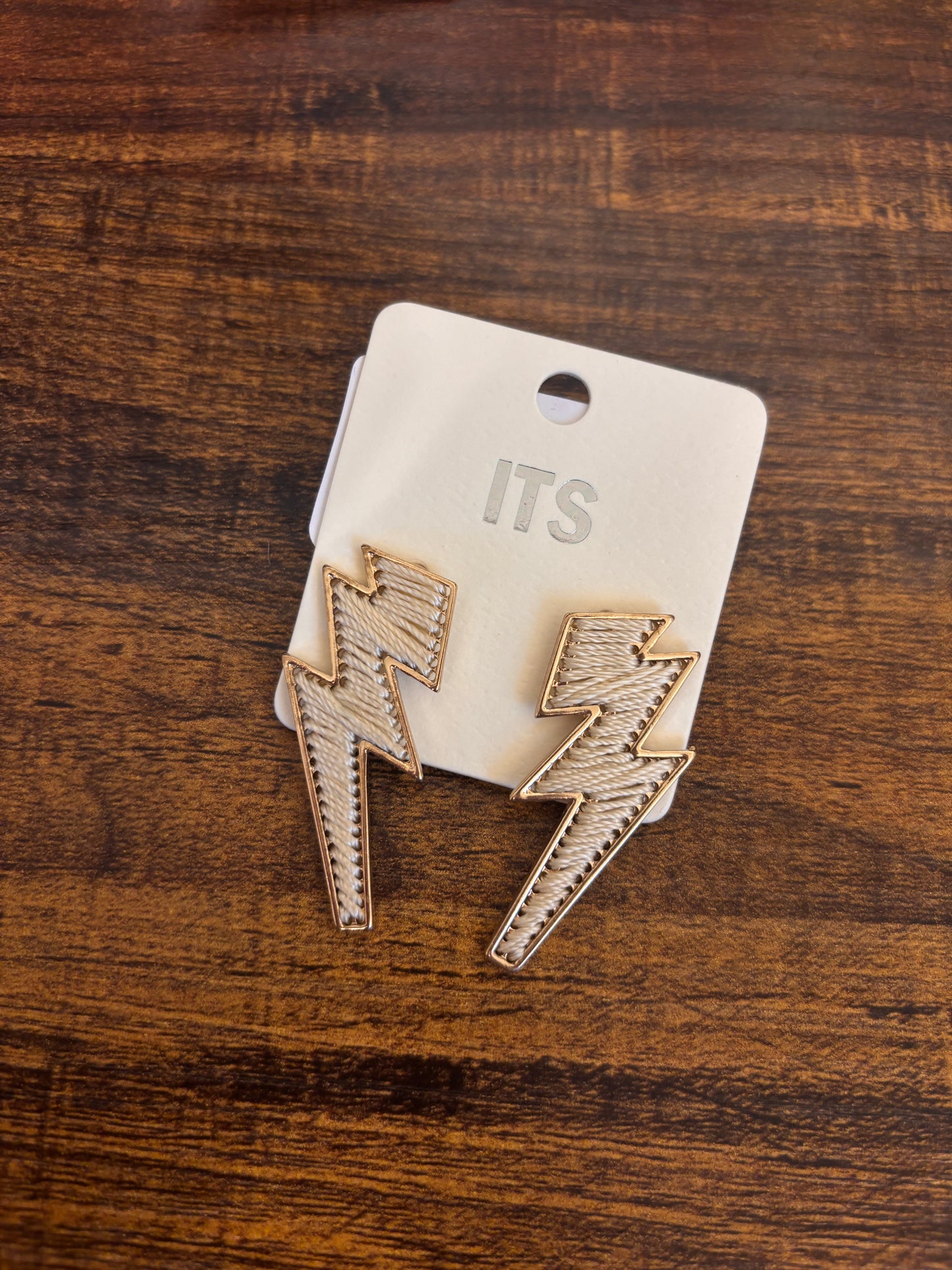 Lightening Bolt Earrings - Beige