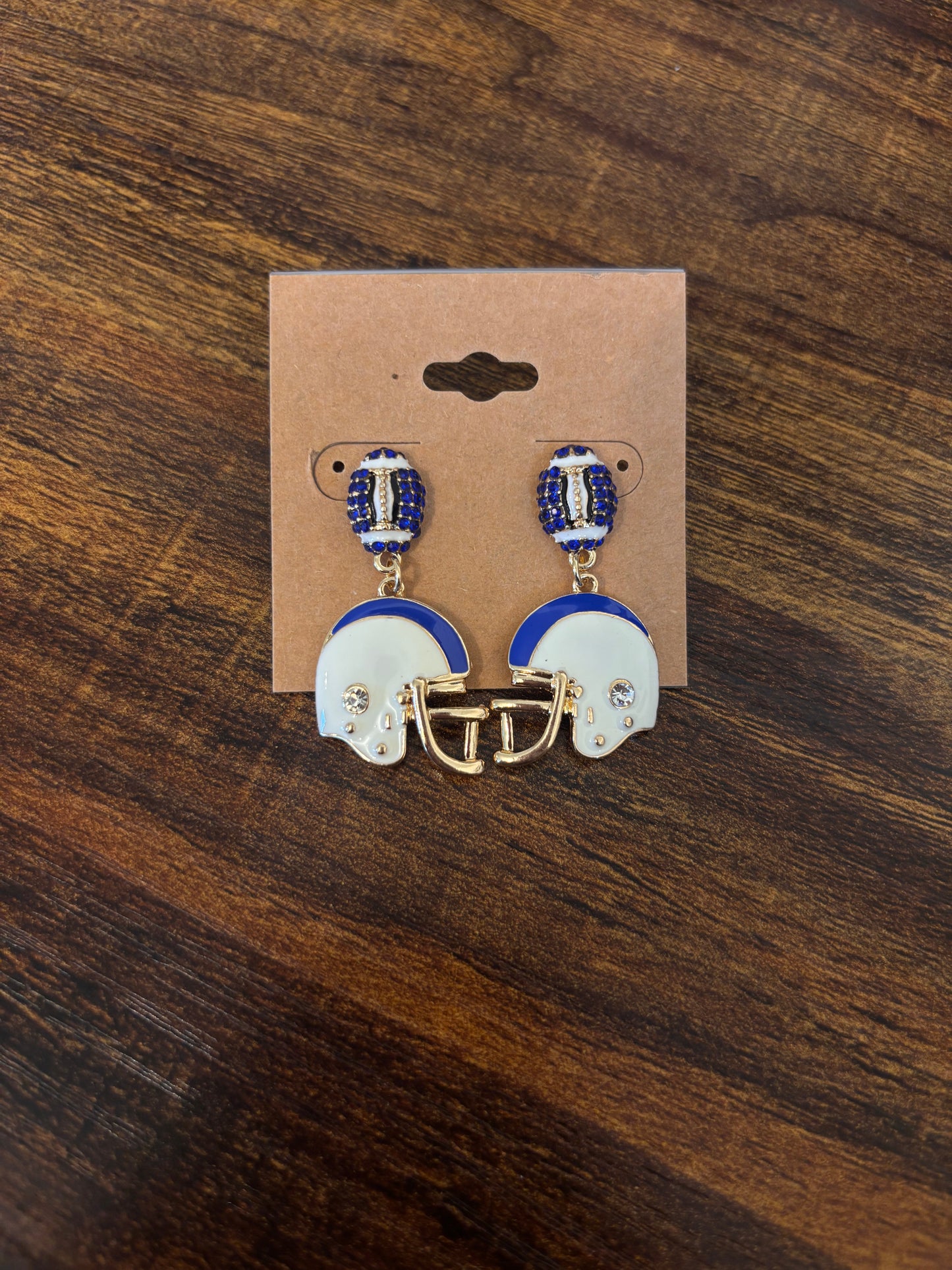 Blue + White Football Helmet Earrings