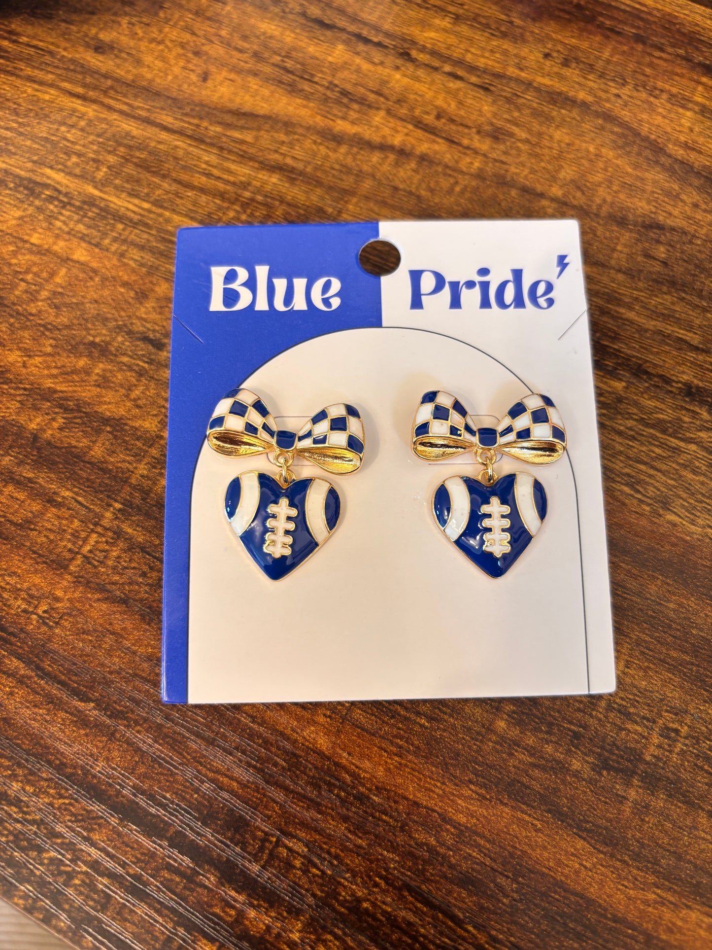 Blue + White Football Heart Earrings