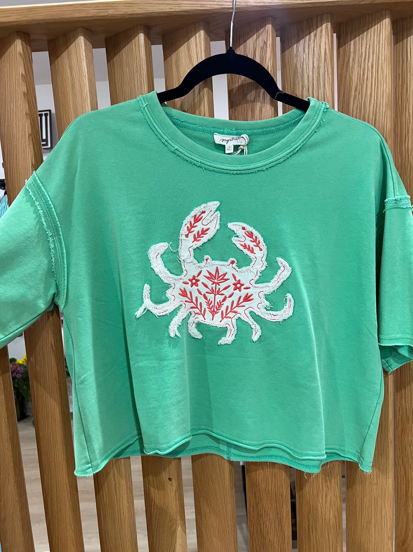 Crab Embroidered Patchwork French Terry Top
