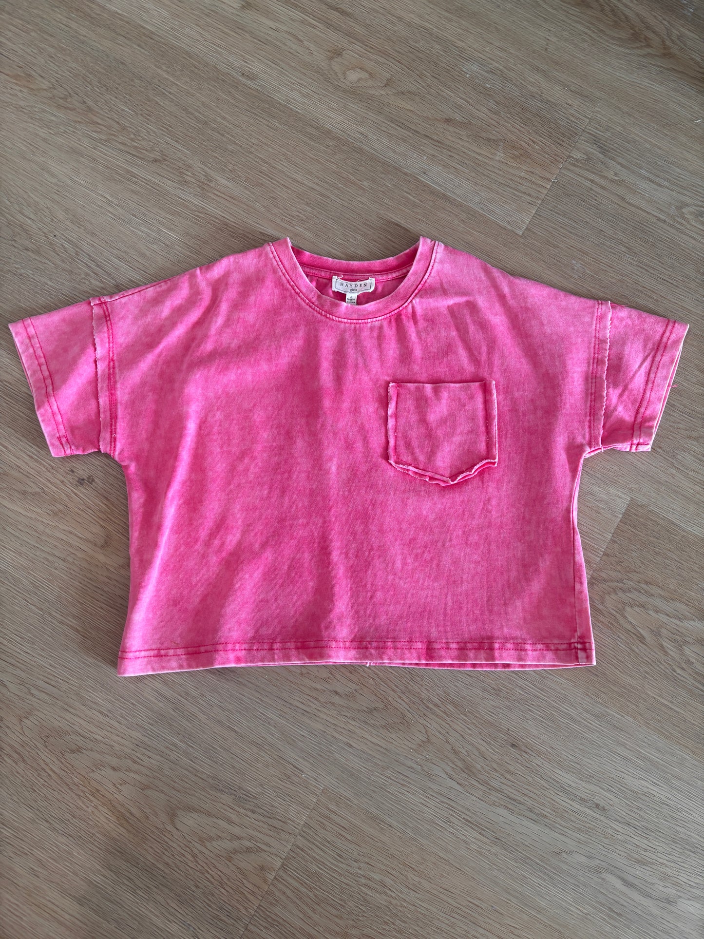 Girls Acid Wash Pocket Tee