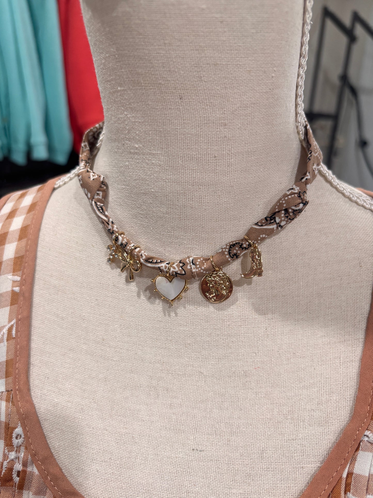 Beige Bandana Western Charm Necklace