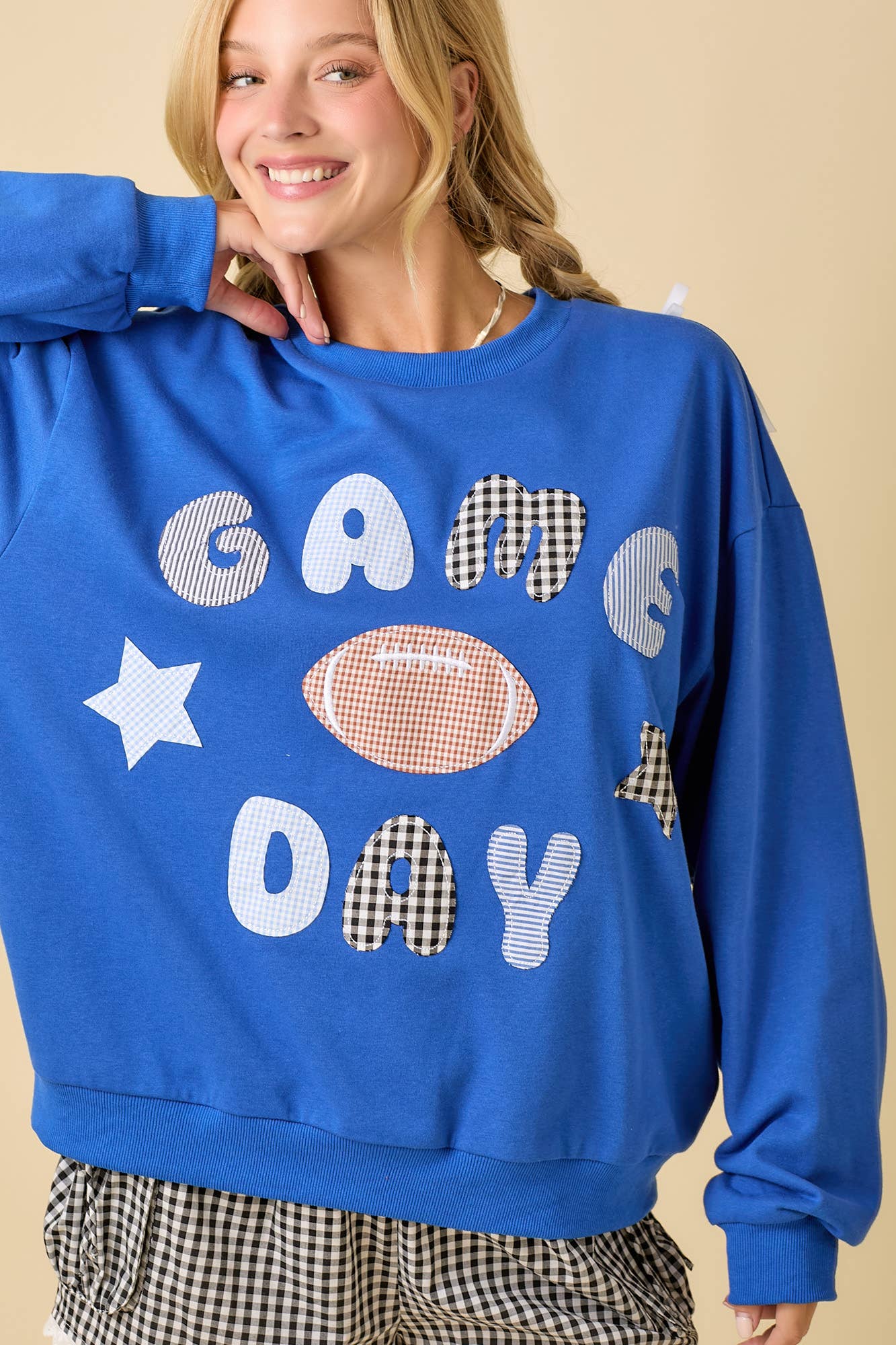 Game Day Patchwork Long Sleeve Crewneck Top