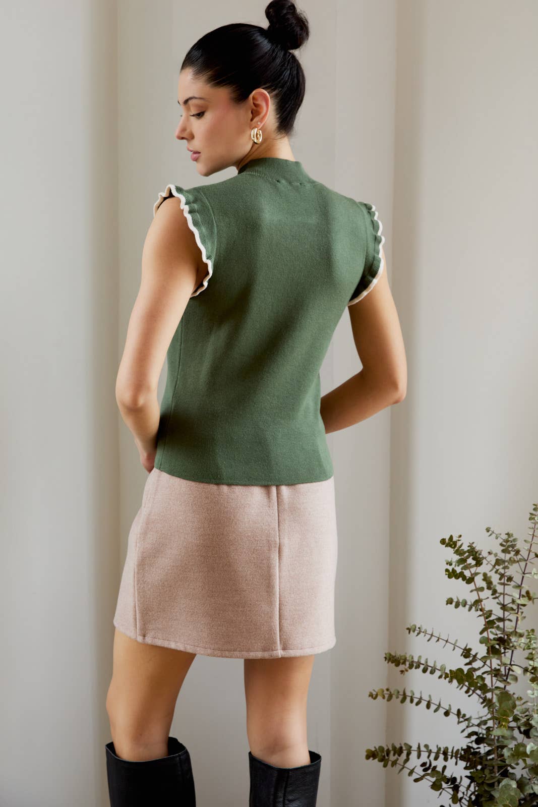 Olive Flutter Sleeve Top