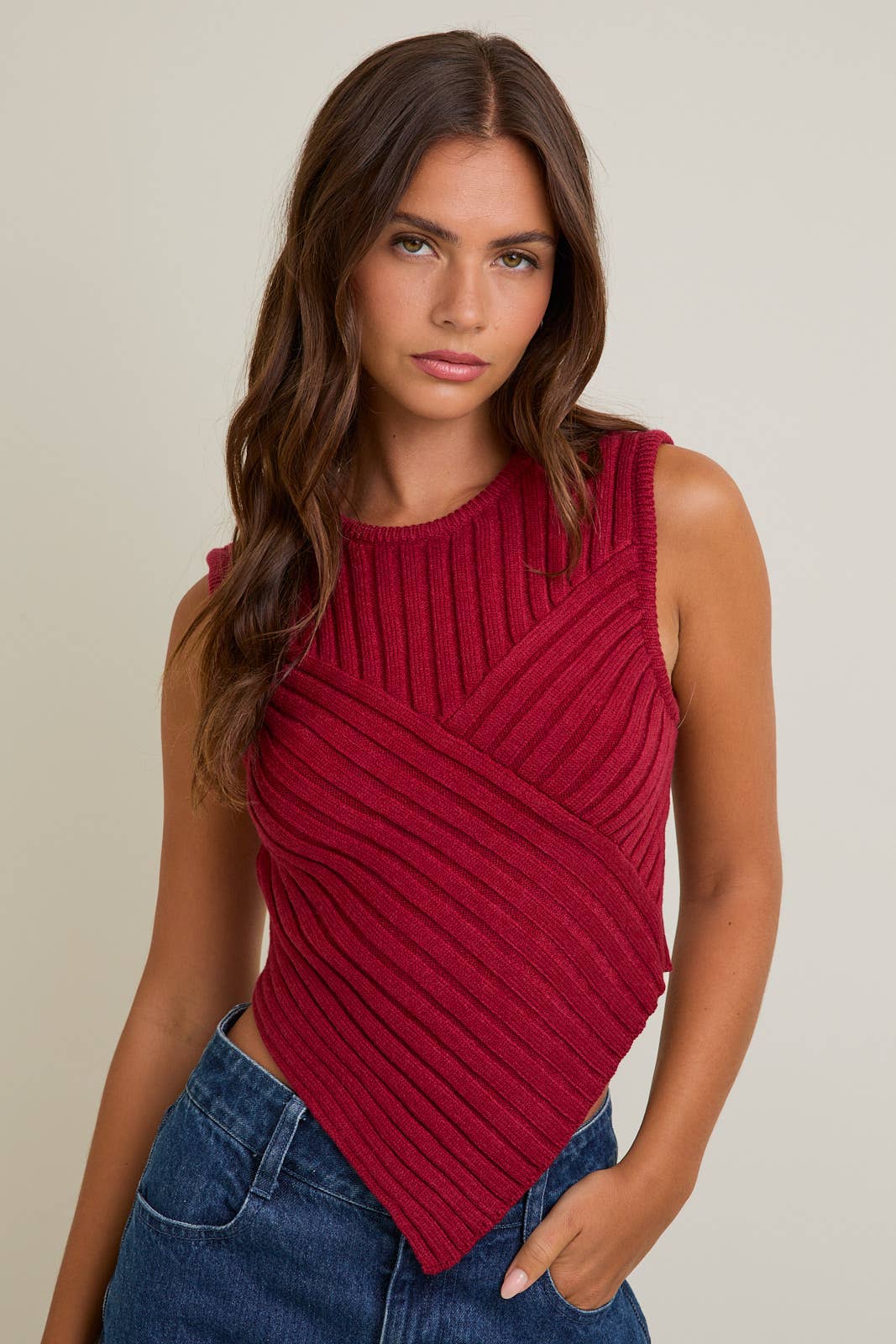 Crimson Scarf Hem Sweater Tank