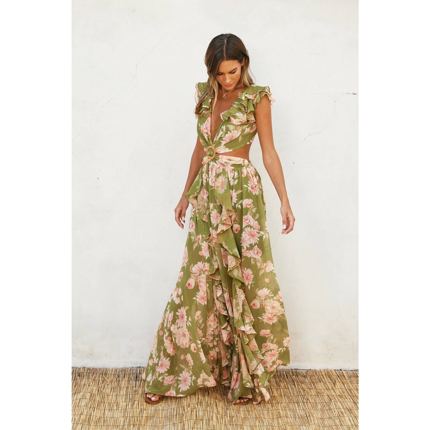 Dream Girl Cutout Frilly Maxi Dress