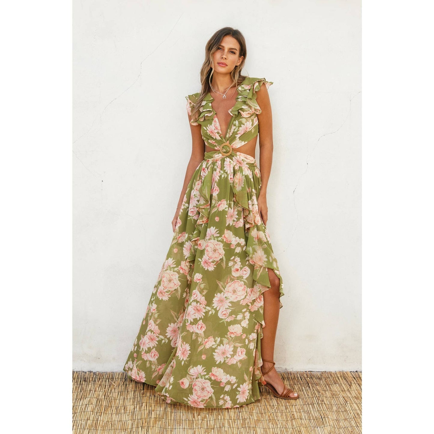 Dream Girl Cutout Frilly Maxi Dress