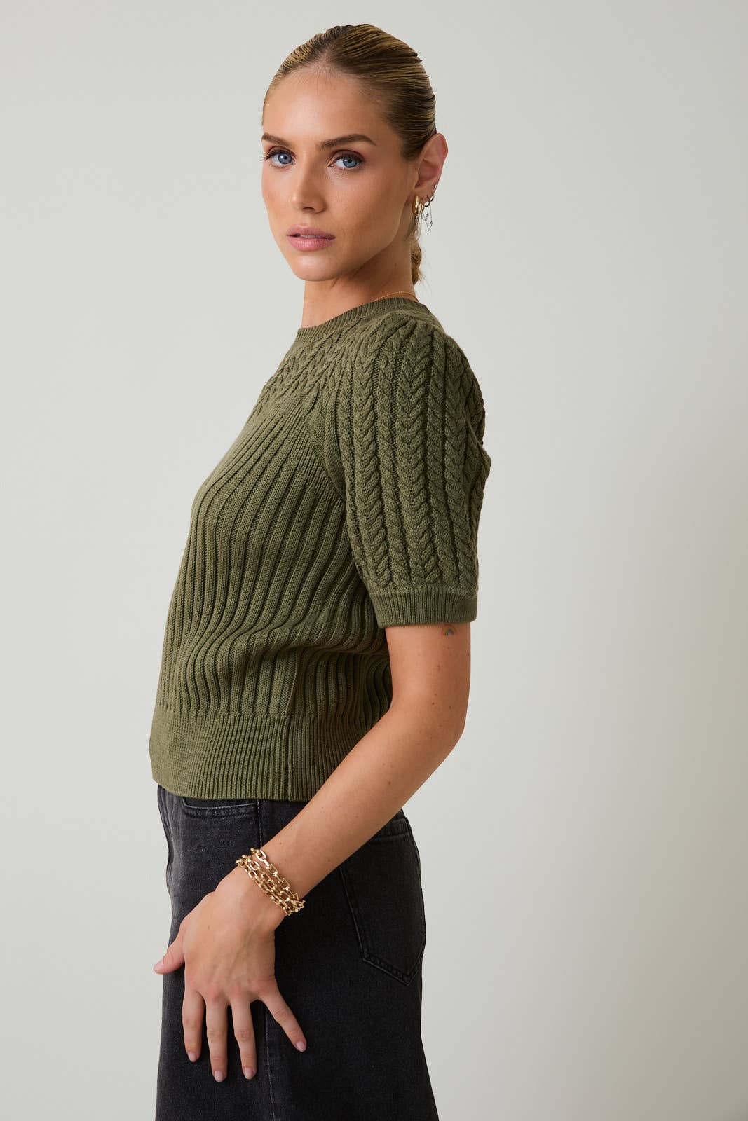 Fall Mood Olive Cable Sweater