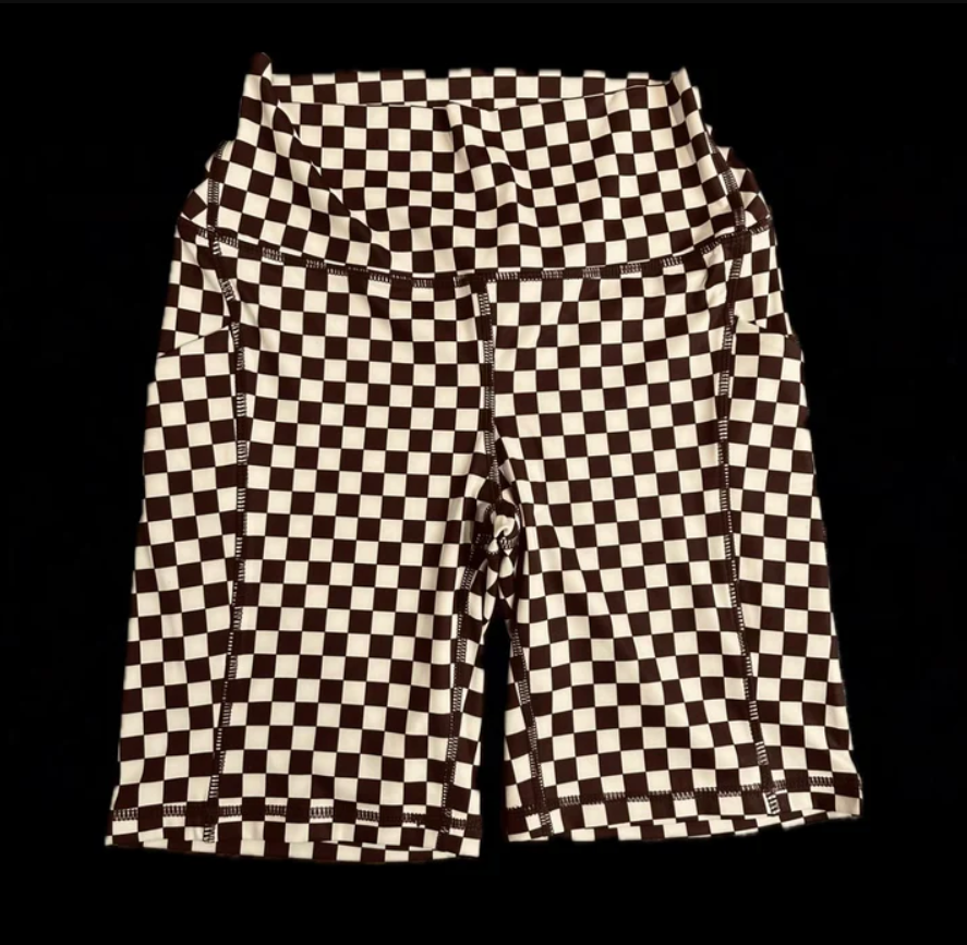Brown Checkered Biker Shorts